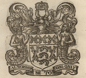 The coat of arms of the Fishmongers’ Company, from Stow (1633). [Full size image]