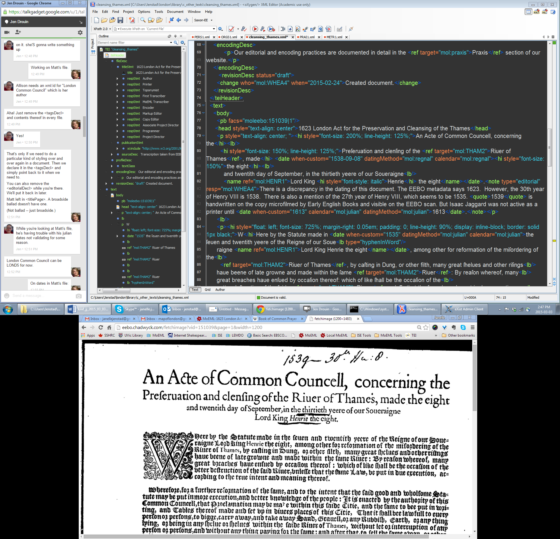 A screenshot of Jenstad and encoding
                        partner Drouin’s virtual classroom
                        encounter