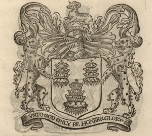 The coat of arms of the Drapers’
                    Company, from Stow (1633).
                    [Full size
                  image]