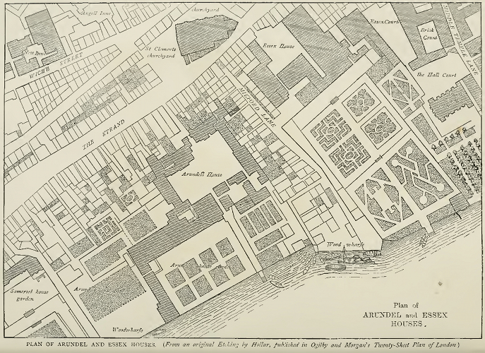 Plan of Arundel and Essex Houses (From an original Etching by Hollar, published in Ogilby and Morgan’s Twenty-Sheet Plan of London). Courtesy of BHO.