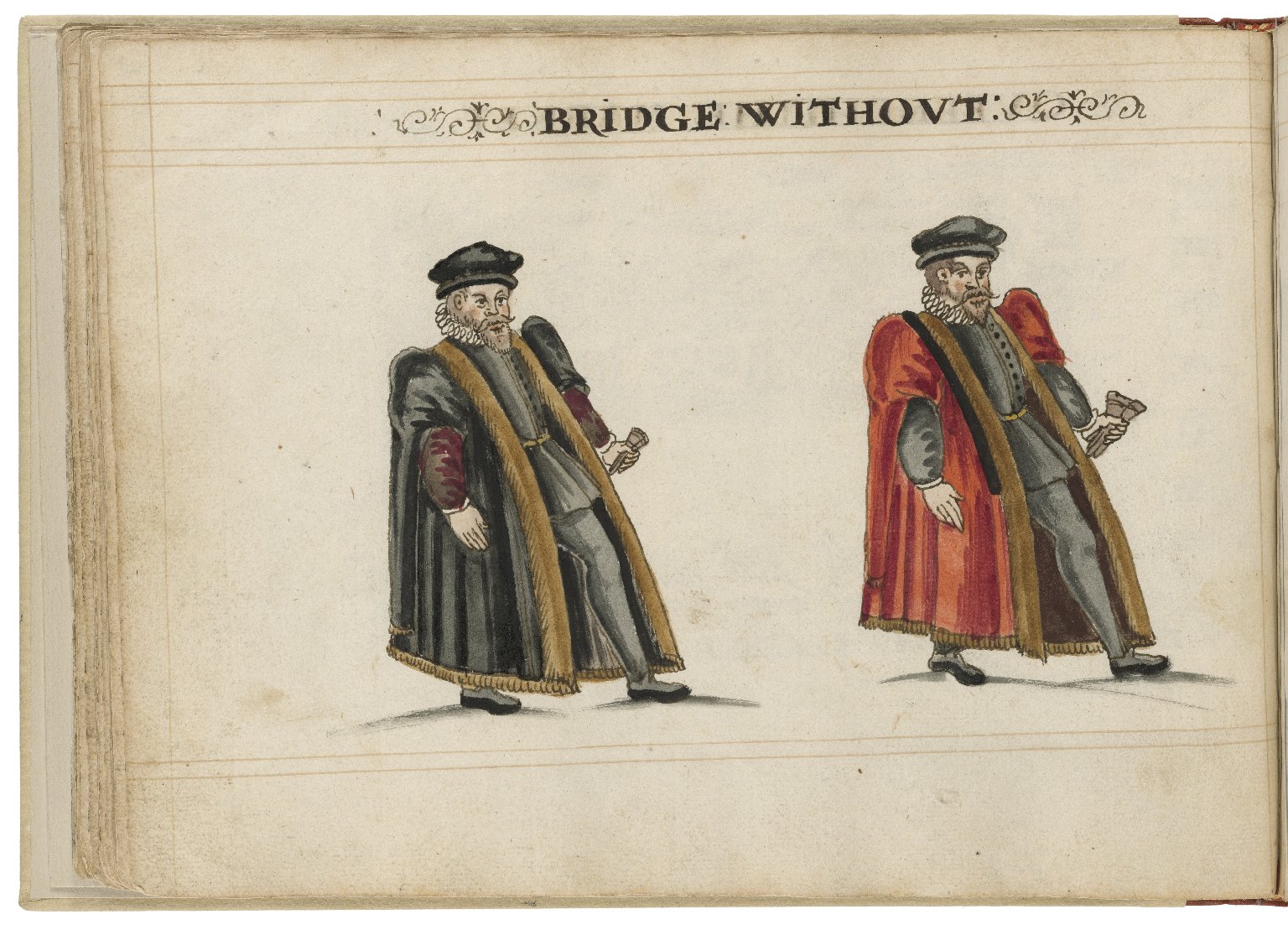 Watercolour painting of the alderman and deputy in charge of Bridge Without Ward by Hugh Alley. Image courtesy of the Folger Digital Image Collection.