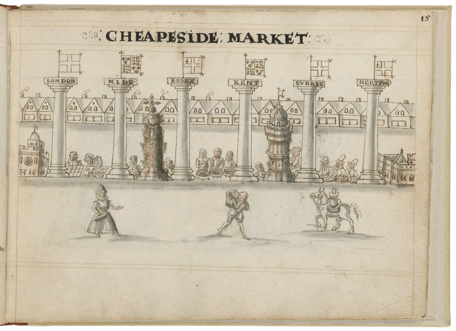 Drawing of Cheapside Street by Hugh Alley. Image courtesy of the Folger Digital Image Collection.