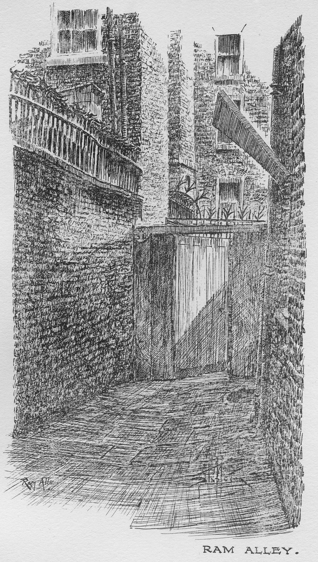 Lithograph of Ram Alley from Stapleton (1924).