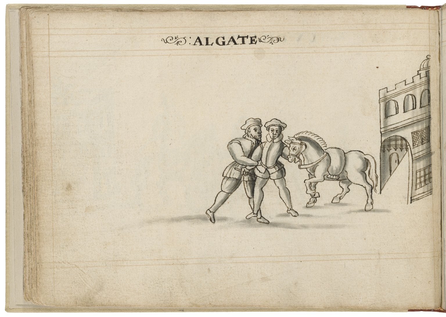 Drawing of Aldgate by Hugh Alley. Image courtesy of the Folger Digital Image Collection.