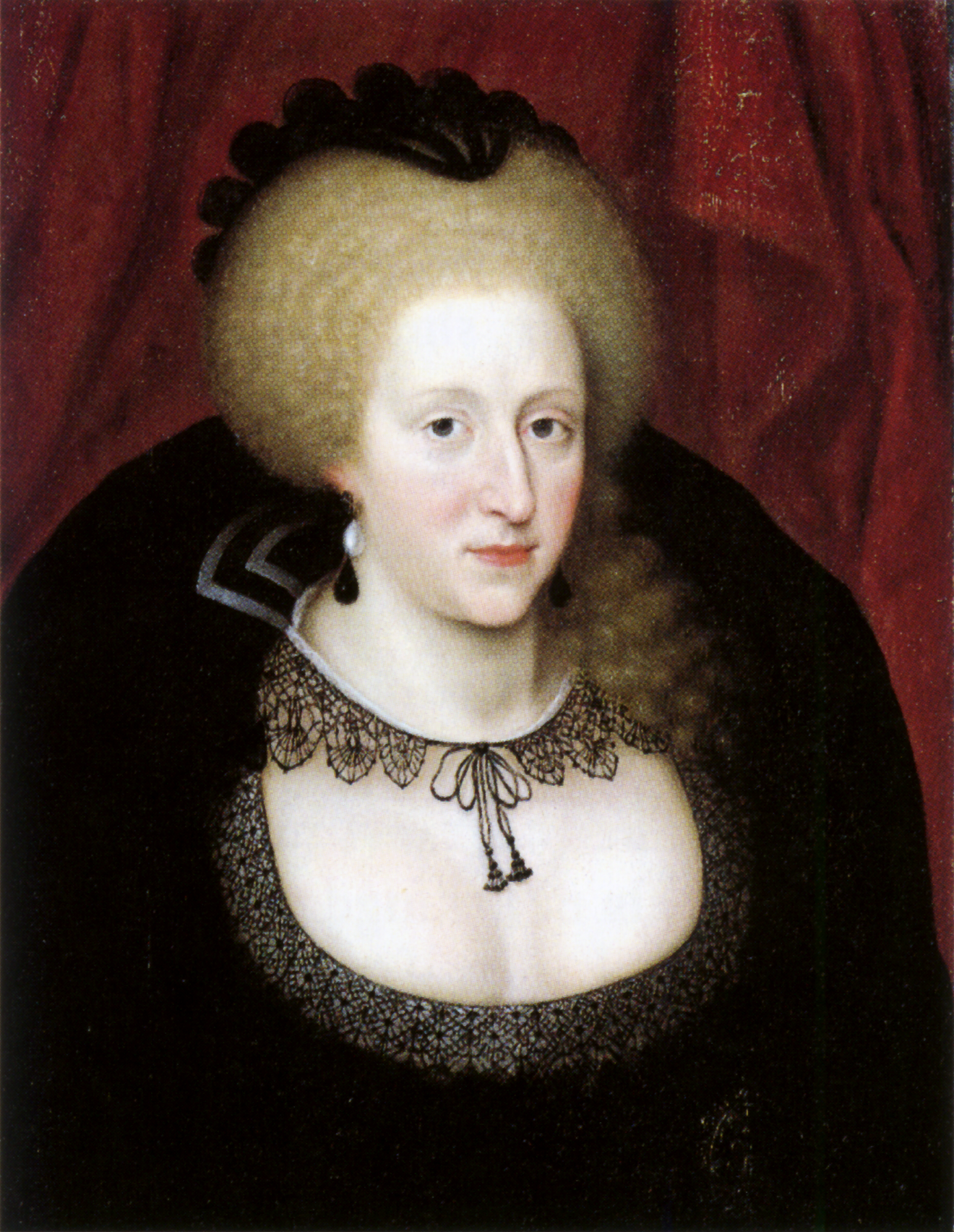 Portrait of Anne of Denmark in mourning attire by Marcus Gheeraerts the Younger. Image courtesy of the National Portrait Gallery (UK).