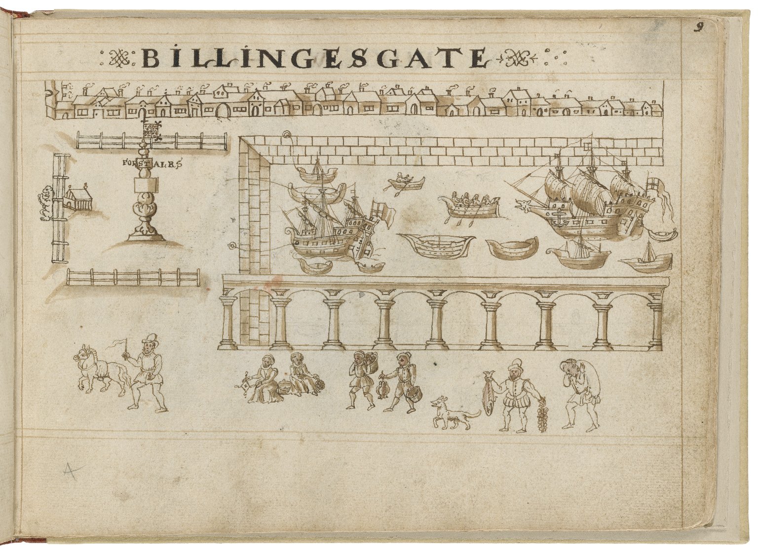 Drawing of Billingsgate by Hugh Alley. Image courtesy of the Folger Digital Image Collection.