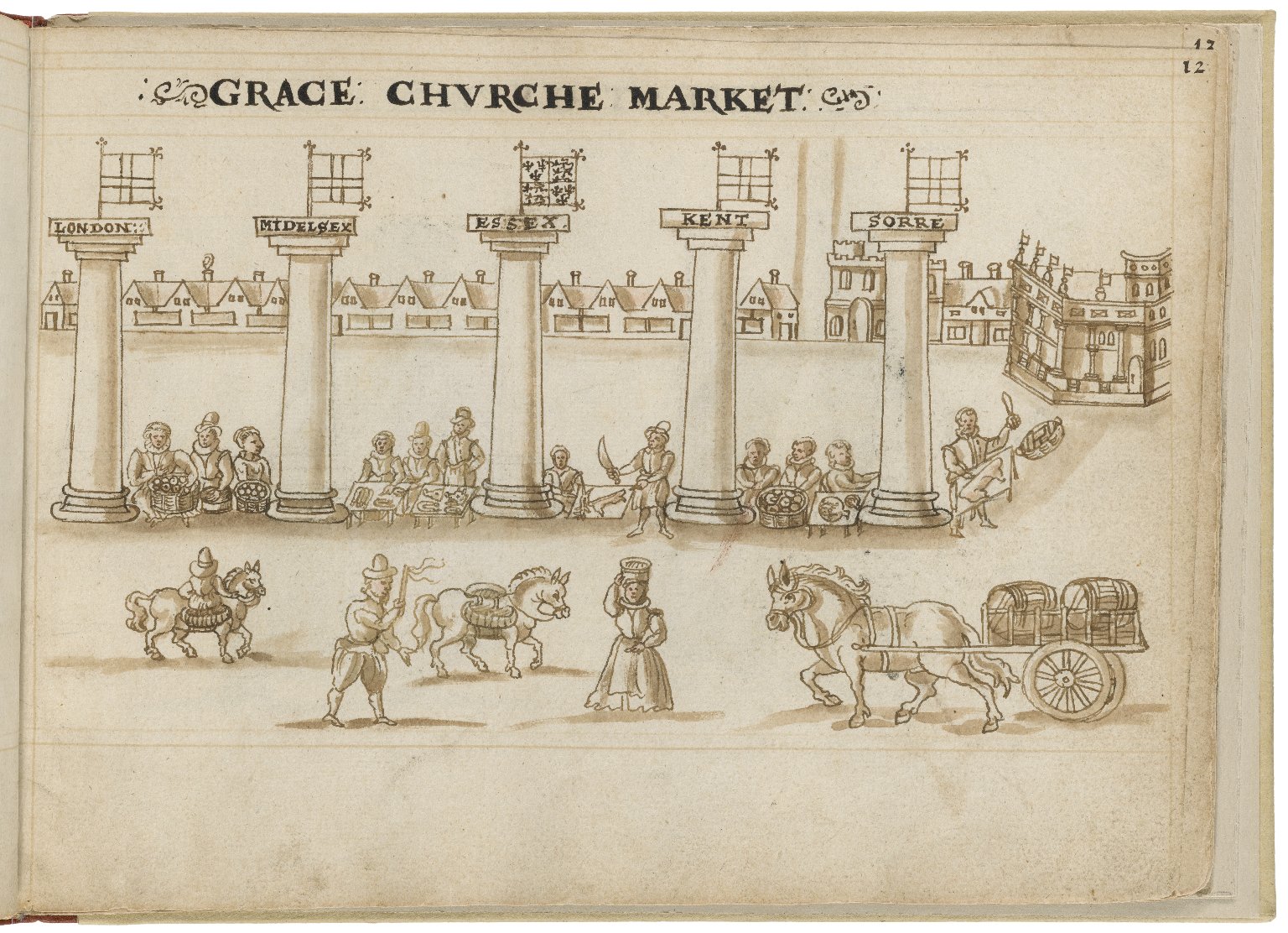 Drawing of Gracechurch by Hugh Alley. Image courtesy of the Folger Digital Image Collection.