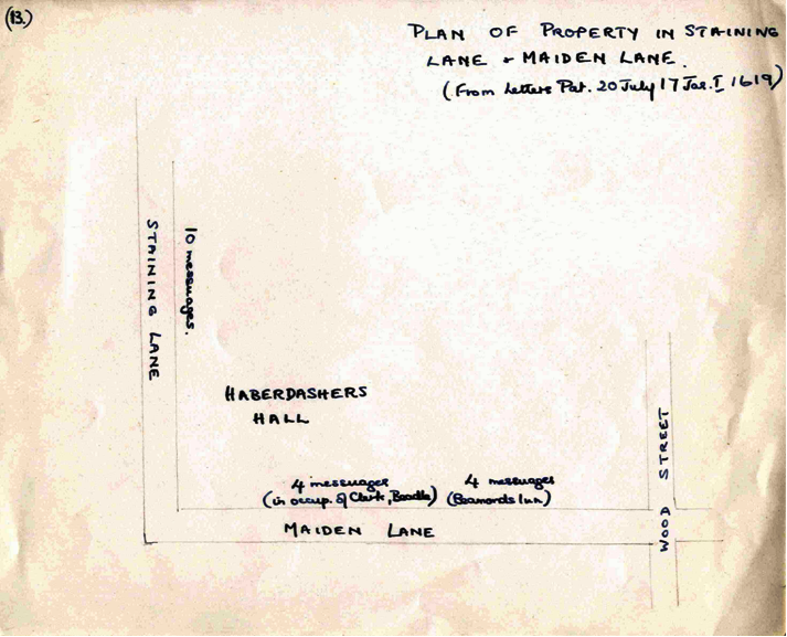 Plan of Haberdashers’ Hall. Image held by the Worshipful Company of Haberdashers and used with kind permission of the Archivist, David Bartle.