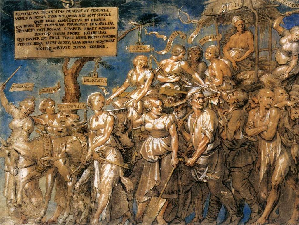 The Triumph of Poverty, painted by Lucas Vosterman the Elder in the first half of the sixteenth century. Image courtesy of Wikimedia Commons.