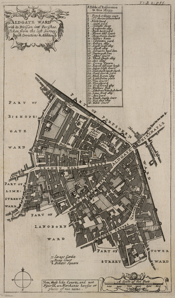 1720: Blome’s Map of Aldgate Ward. Image courtesy of British Library Crace Collection. 
                        © British Library Board; Maps Crace Port. 8.4