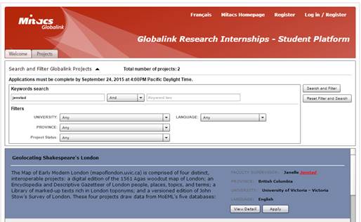 Screenshot of Mitacs GRI
                            Student Platform.
