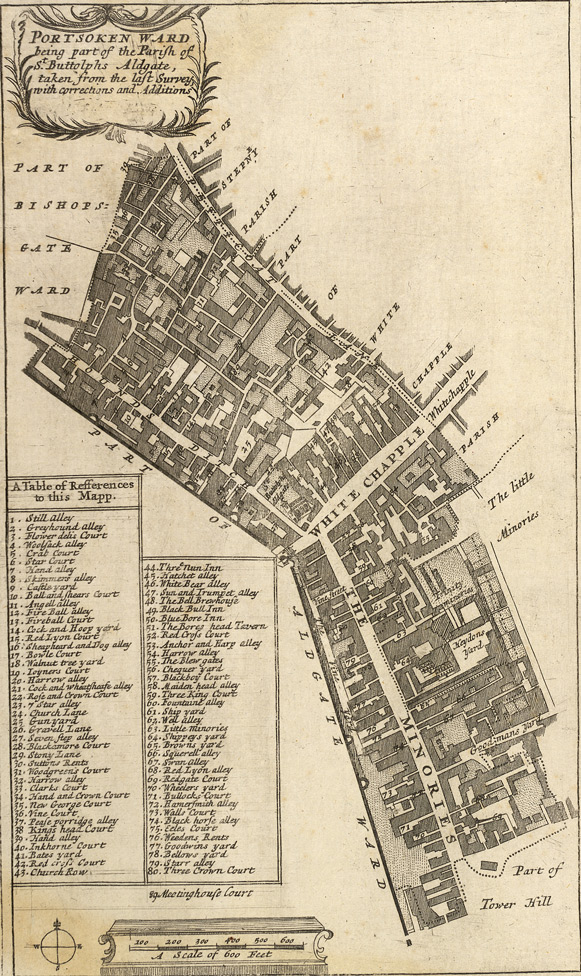 1720: Blome’s Map of Portsoken Ward. Image courtesy of British Library Crace Collection. 
                        © British Library Board; Maps Crace Port. 8.33