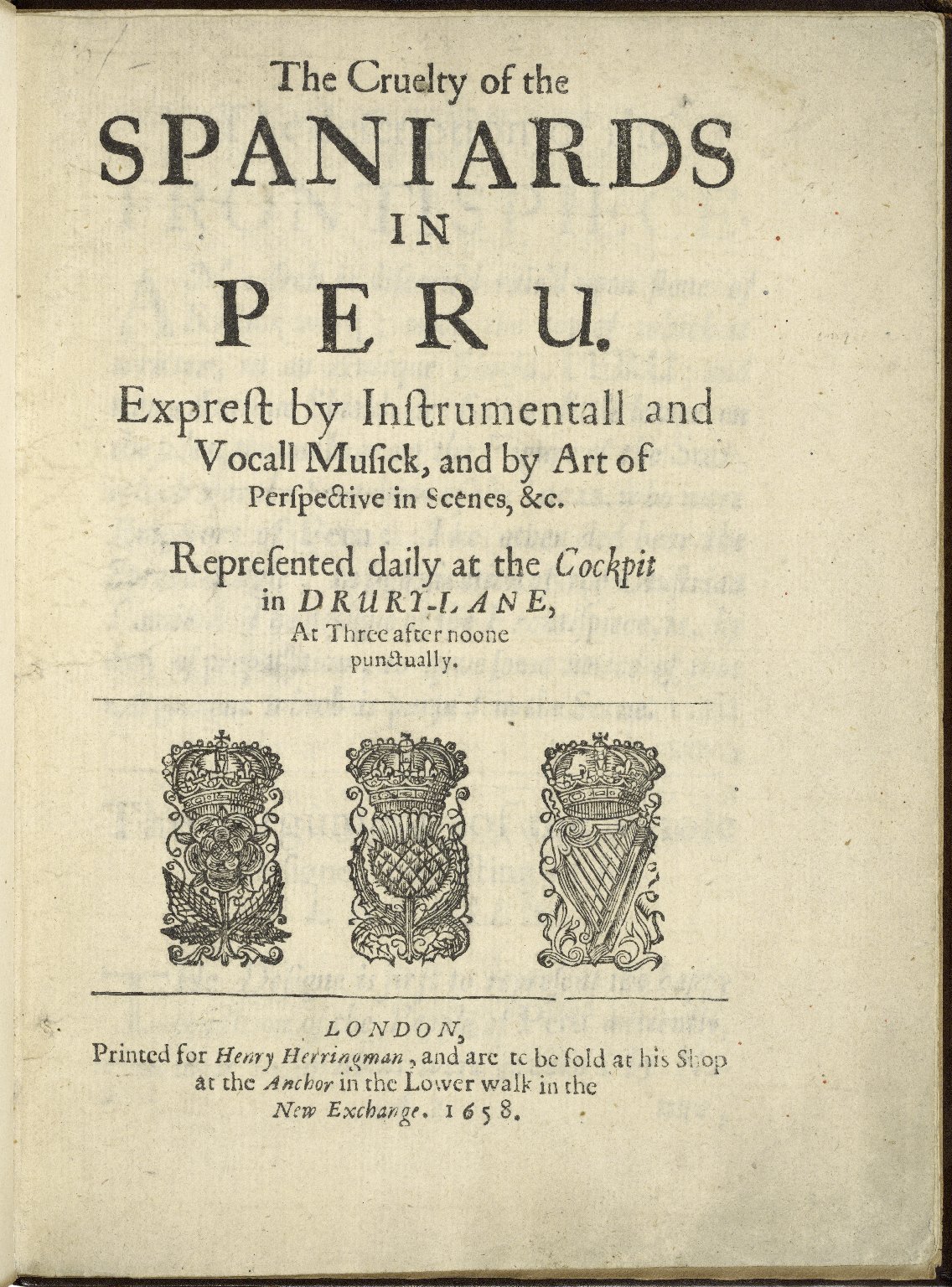 Title page of The Cruelty of the Spaniards in Peru (1658). Image courtesy of LUNA at the Folger Shakespeare Library.