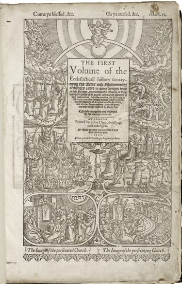 John Foxe, Actes and Monuments title page, 1570. Folger STC 11223.2 Vol. 1. Used by kind permission of the Folger Shakespeare Library.