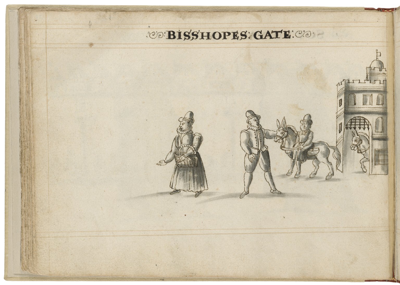 Drawing of Bishopsgate by Hugh Alley. Image courtesy of the Folger Digital Image Collection.