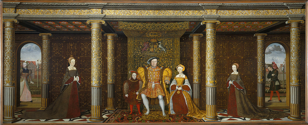 The Family of Henry VIII  c. 1545, located in the Haunted Gallery at Hampton Court. Image courtesy of Royal Collection Trust / © Her Majesty Queen Elizabeth II 2021.