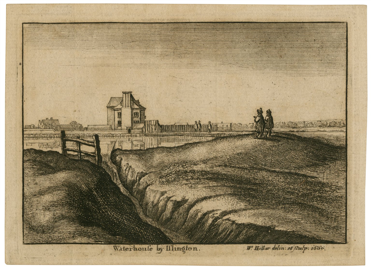 Engraving of Islington, including a water house, by Wenceslaus Hollar. Image courtesy of the Folger Digital Image Collection.