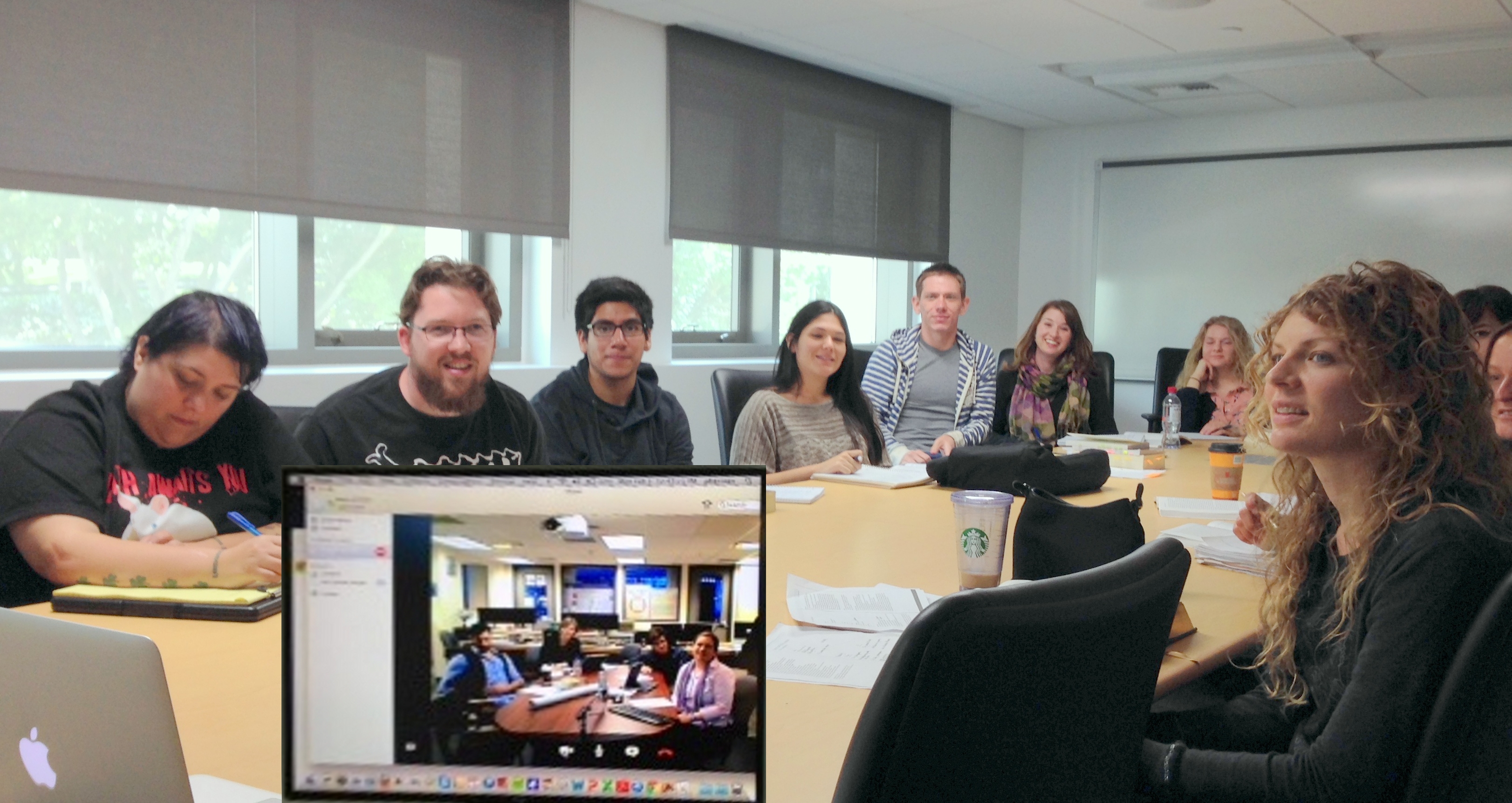 Peter Herman’s class @ SDSU meets the MoEML
                        team @UVic (in video insert) via Skype